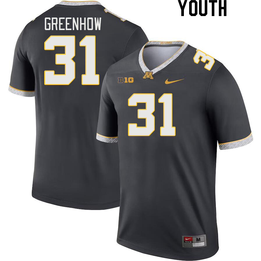 Youth #31 Jordan Greenhow Minnesota Golden Gophers College Football Jerseys Stitched-Charcoal